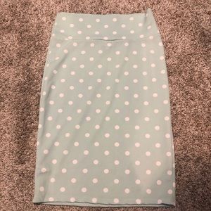 LulaRoe Cassie Pencil Skirt Mint Green White Polka Dot Sz Small